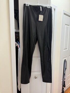 Fabletics Black Faux Leather-Look Jogger Pants